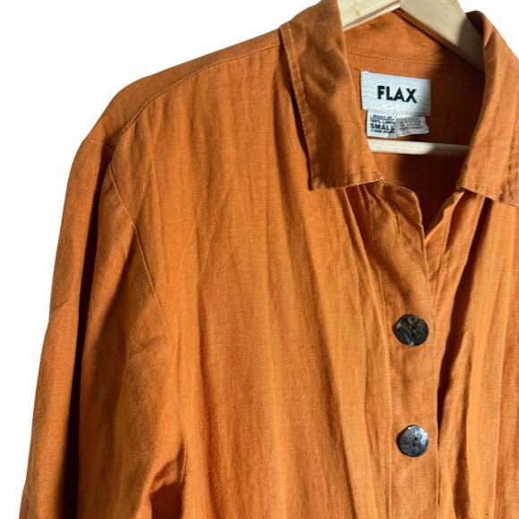 Flax 100% Linen Orange Button Front Shirt Top Size Small - Picture 3 of 12